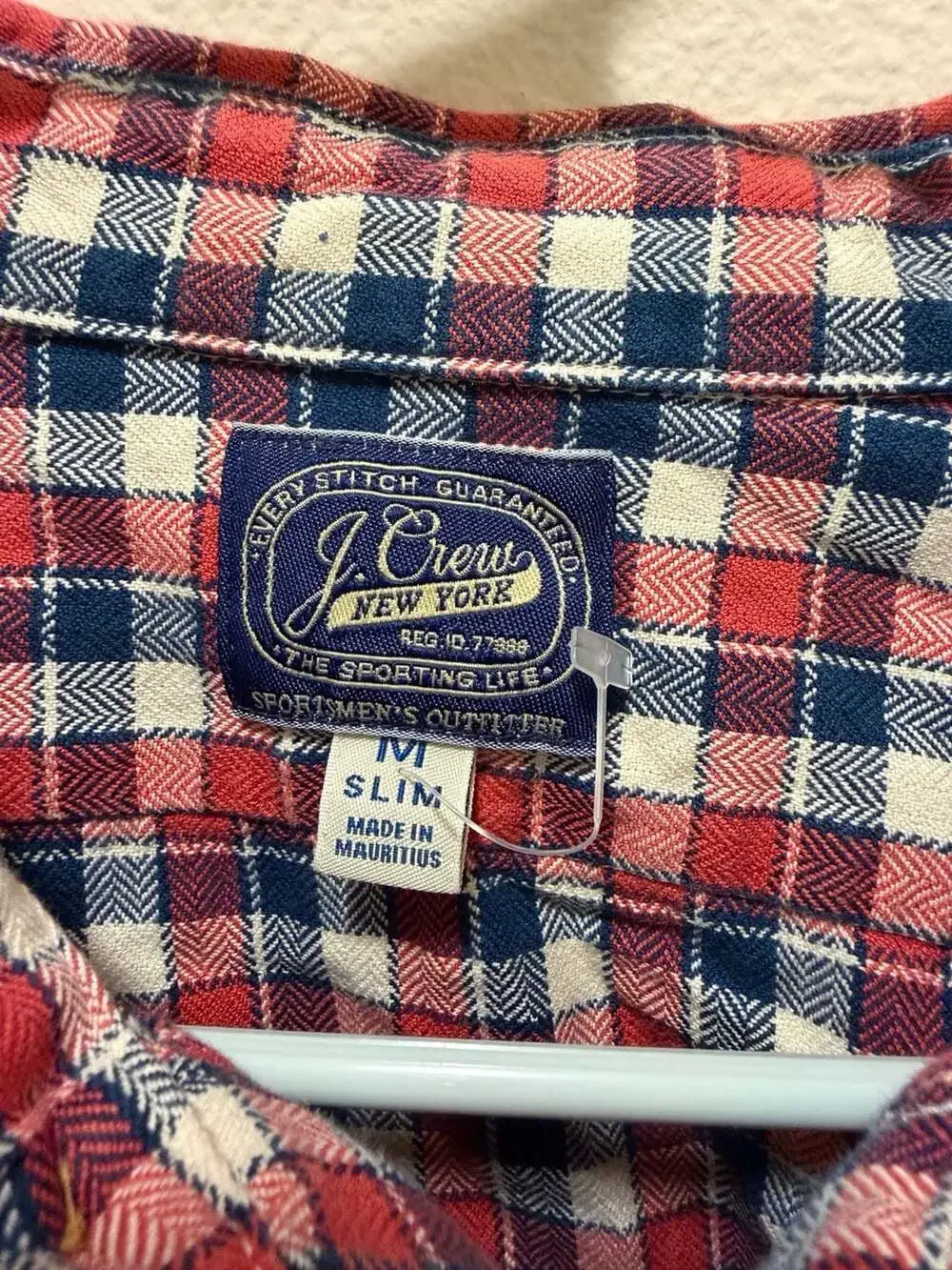 J. Crew Sportsmen's Outfitter Slim Fit Plaid Flannel Shirt Red White Blue Medium
